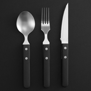 电木黑色刀柄高档西餐刀叉勺大齿锋利304不锈钢牛扒主餐刀鲍鱼刀
