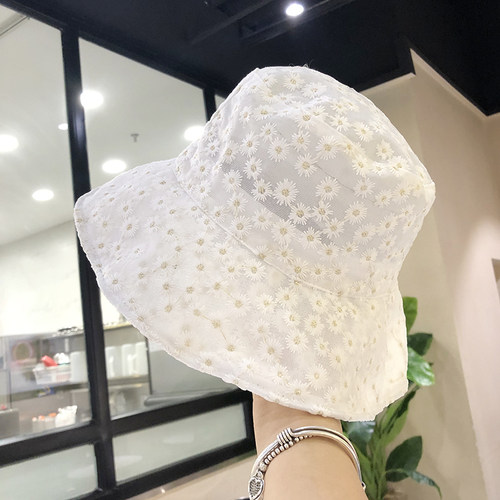 日系刺绣渔夫帽子女盆帽春小雏菊