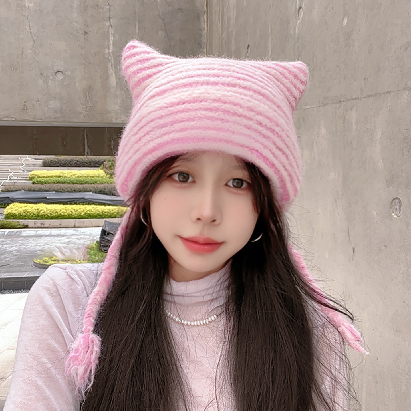 韩系卡通耳朵针织帽保暖护耳