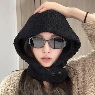 韩系颗粒绒巴拉克拉法帽子女百搭护脖冬季防寒大头围保暖雷锋帽子