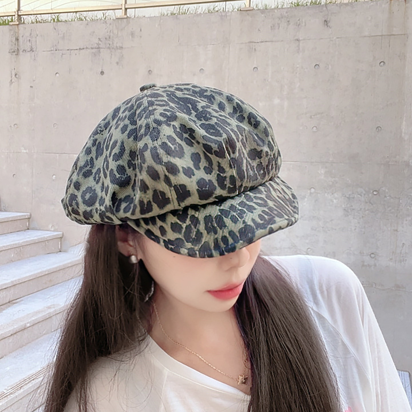 复古气质豹纹八角帽子女春秋街头气质画家帽素颜显脸小百搭贝雷潮