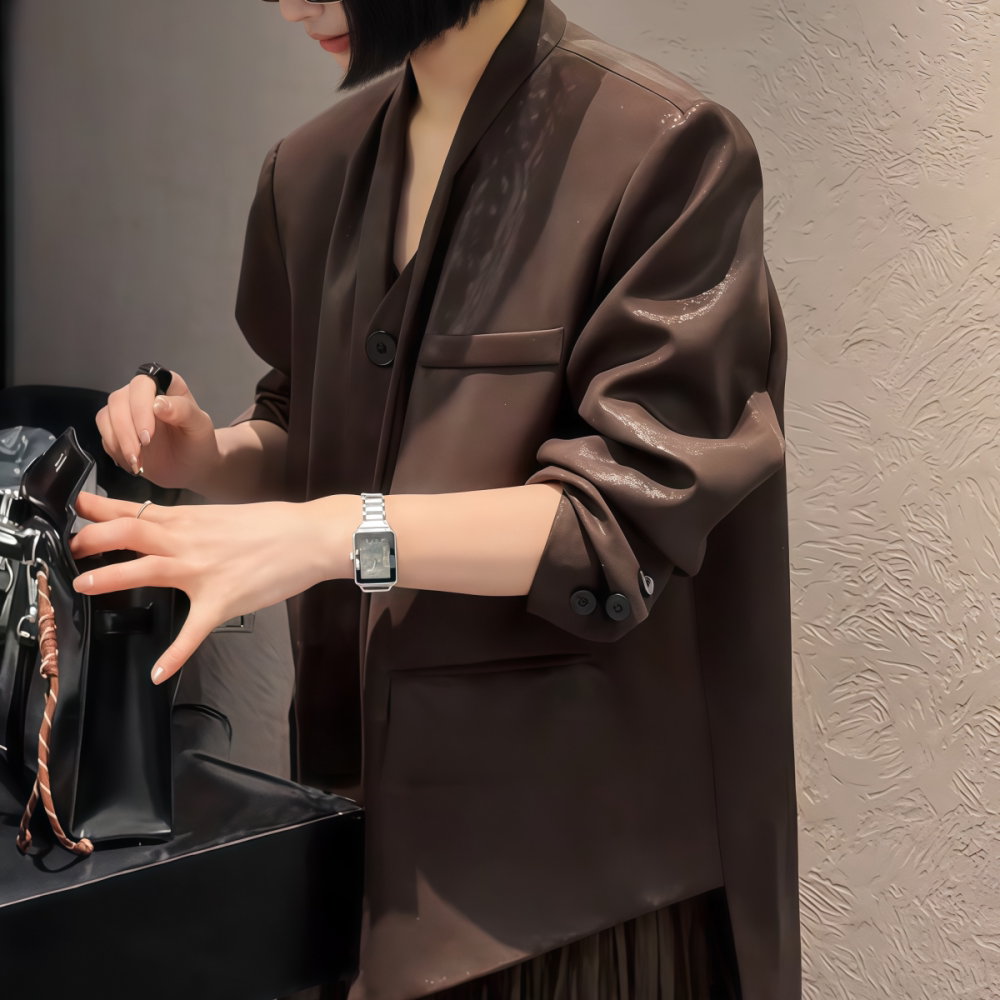 中长款纯色领结款西装外套女