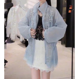 自在如风时尚百搭高级感法绣防晒夹克时尚显瘦宽松珠片防晒服外套