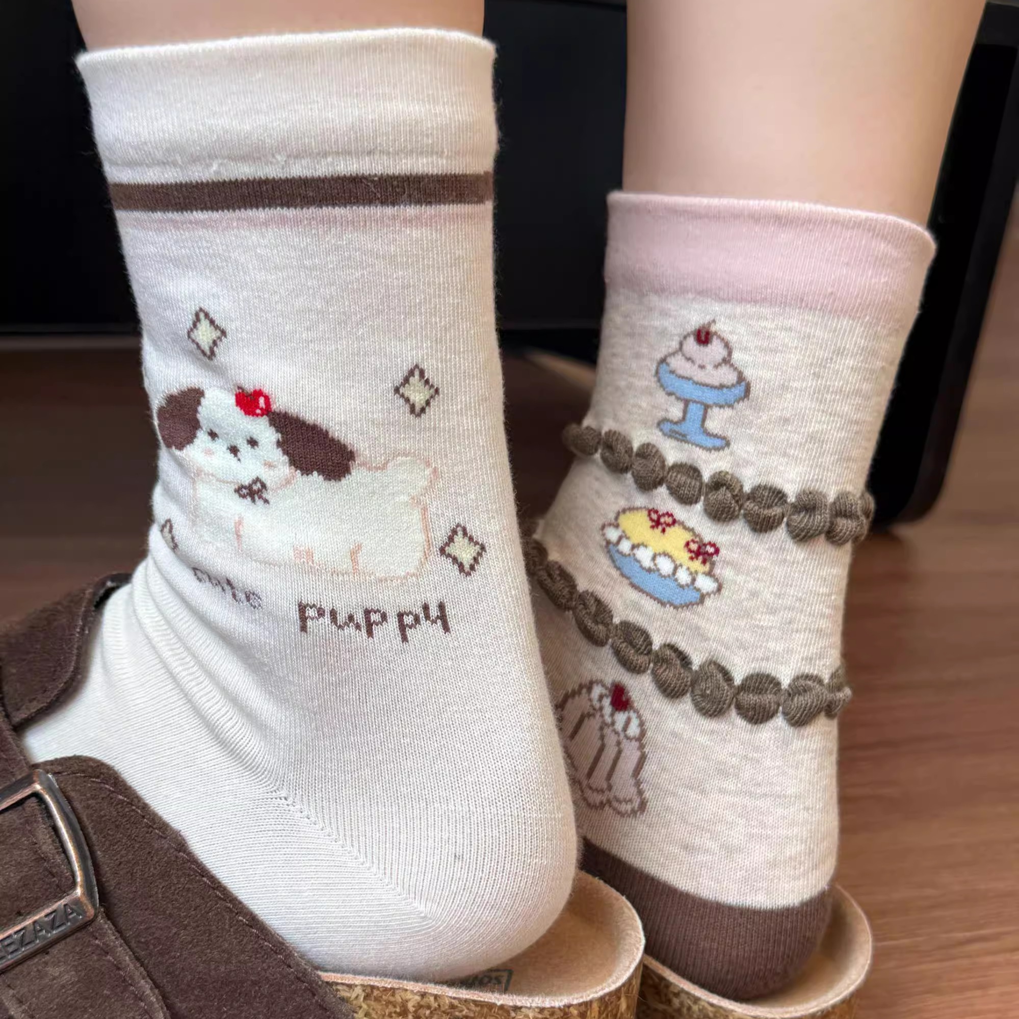 可爱小狗中筒袜ins潮无骨棉袜