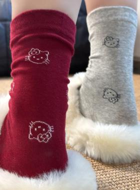 原创设计Hell kitty卡通棉袜子日系ins百搭堆堆袜安格拉红中筒袜