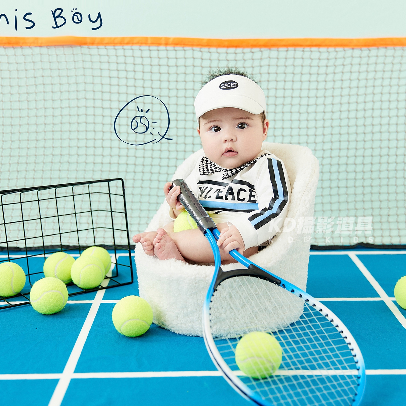 kd摄影道具网球宝宝百天周岁拍照衣服影楼婴儿照相背景主题新款