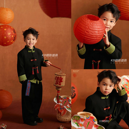 儿童摄影服装男孩新中式拍照衣服影楼写真拍摄服饰复古照相中山装