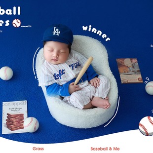 满月婴儿拍照衣服kd新生儿摄影服装影楼初生宝宝运动风棒球主题