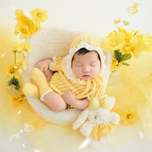 KD满月道具影楼月子照主题新生儿拍照衣服初生婴儿摄影服装仿真花