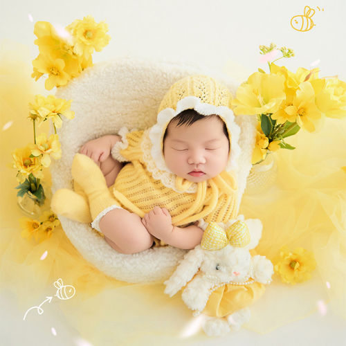 KD满月道具影楼月子照主题新生儿拍照衣服初生婴儿摄影服装仿真花