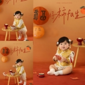 KD婴儿道具儿童摄影服装 影楼新年周岁主题背景 女童中国风拍照古装