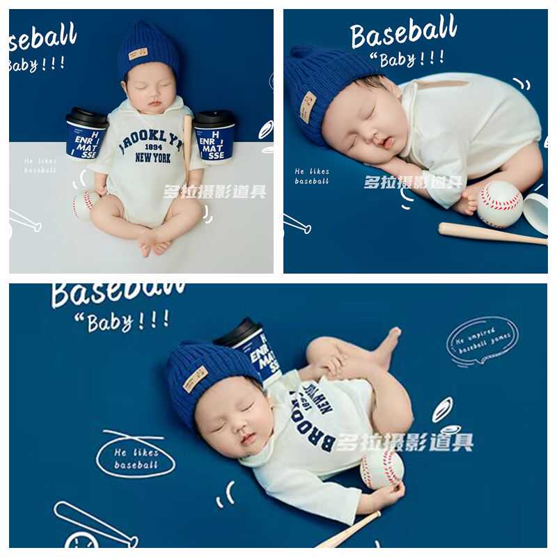 新生儿摄影服装棒球主题道具满月照衣服影楼工作室婴儿拍照服饰