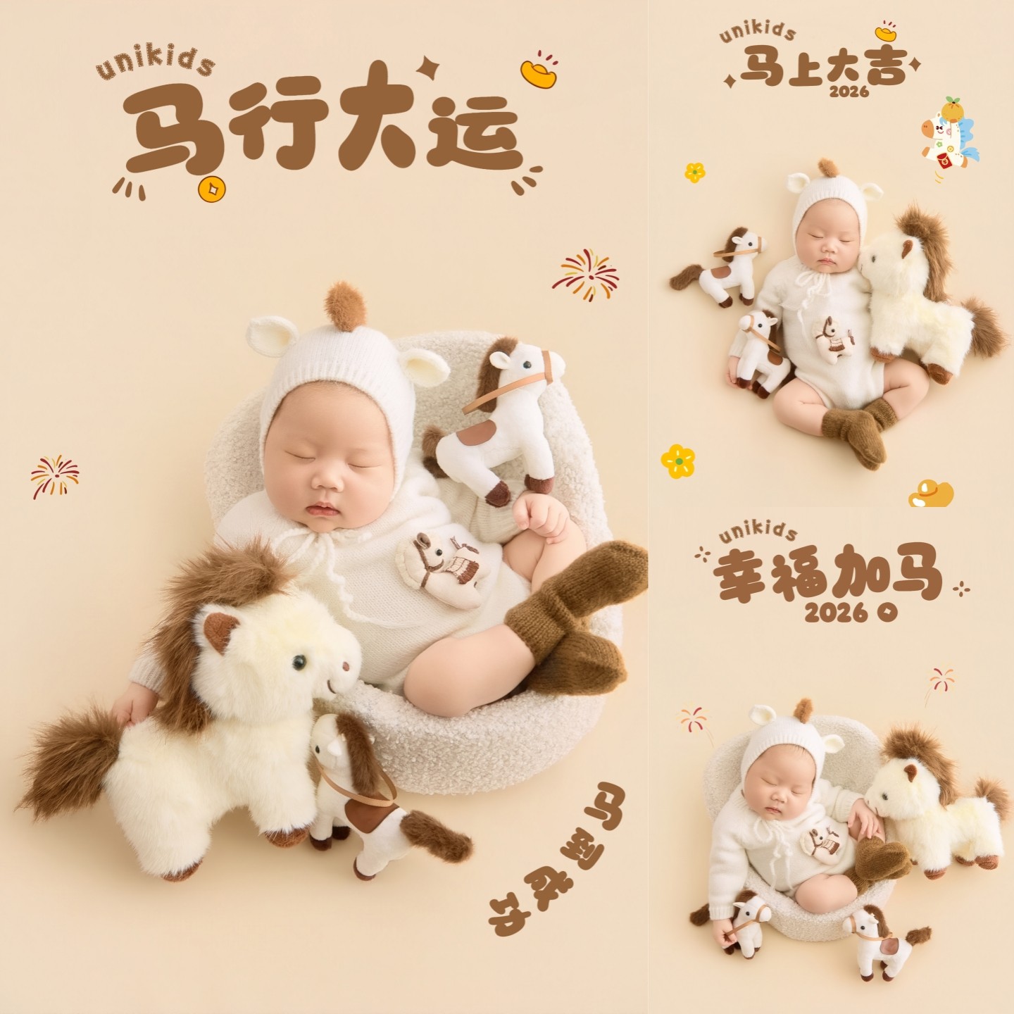 马宝宝摄影服装影楼马年月子照主题新生儿拍照衣服满月婴儿马道具