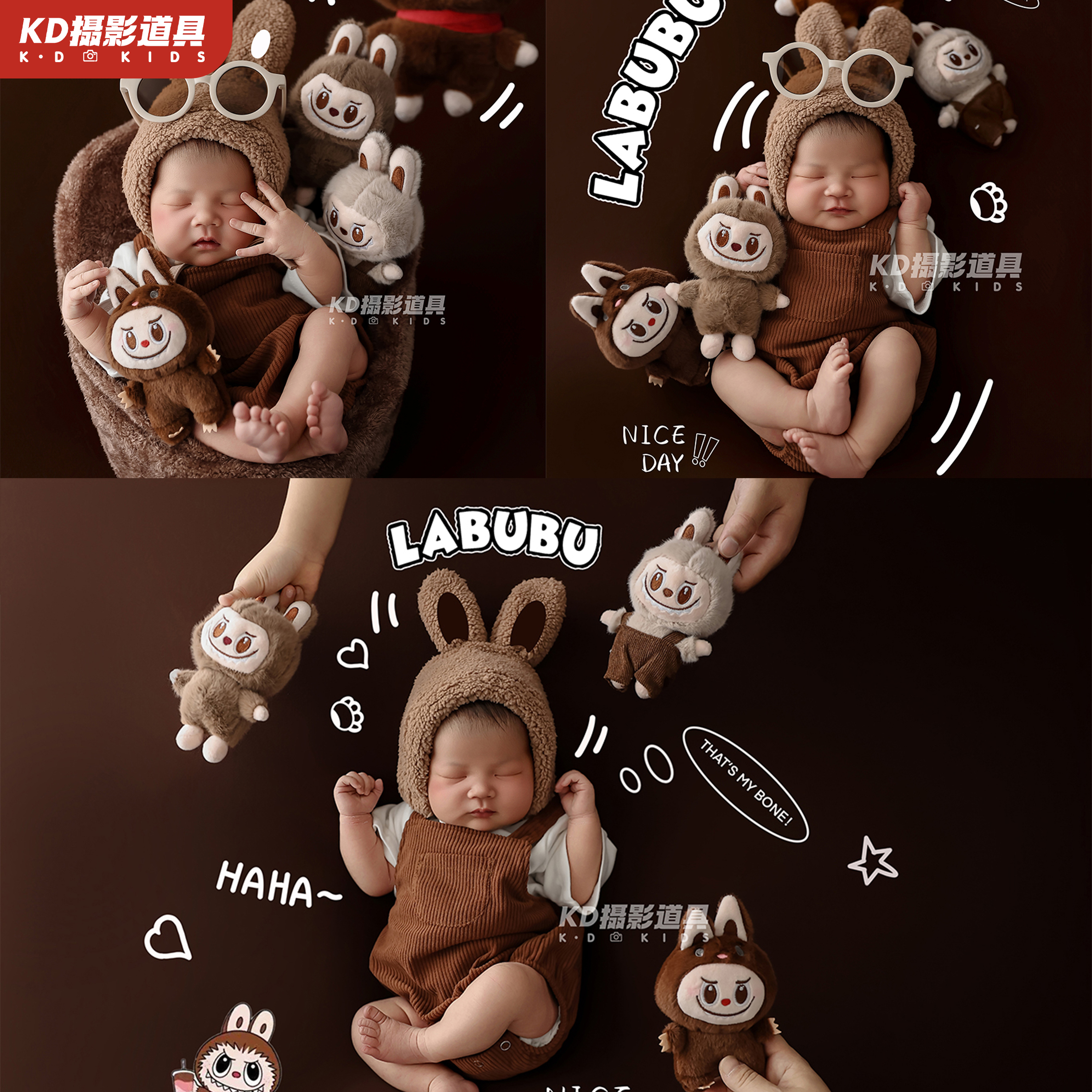 kd道具新生儿摄影服装满月婴儿拍照衣服影楼初生宝宝卡通主题新款