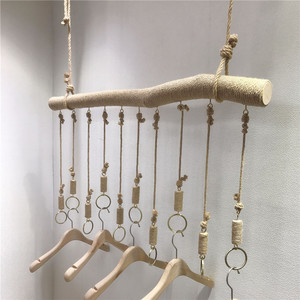 服装店吊环展示架麻绳树枝衣架女装店货架服装吊架悬挂架衣服架