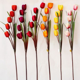 仿真郁金香绢花假花客厅摆设牡丹百合花艺玫瑰干花白色紫色黄色粉