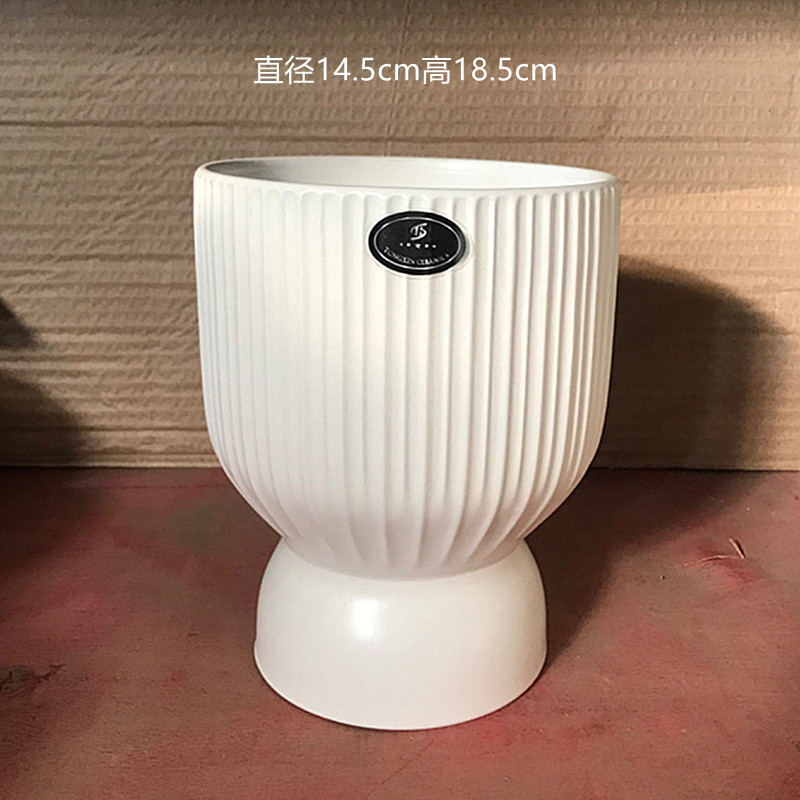 陶瓷花盆欧式复古高脚创意个性大号圆形白色米色家用客厅阳台花盆