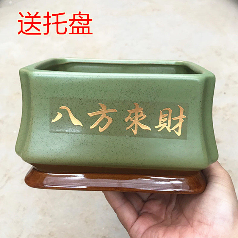 陶瓷花盆家用长方形粗陶复古中式花器客厅办公高档特价盆景盆栽盆