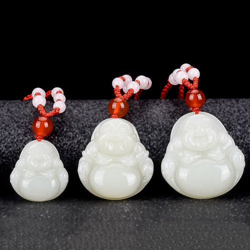 观音吊坠笑佛项链情侣新疆和田玉