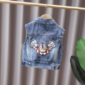 潮 宝宝卡通背心小童帅气秋装 儿童软牛仔马甲男童2026春秋新款 韩版