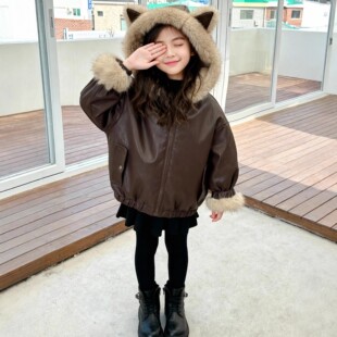 女童外套秋冬两面穿外套冬天女大小童派克服新款洋气加绒加厚外套
