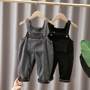 宝宝背带裤秋冬一体绒秋装男童男宝中小儿童灯芯绒女孩加绒裤子