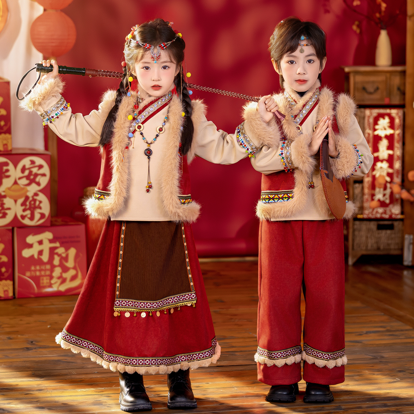 儿童民族风藏族舞元旦演出服套装