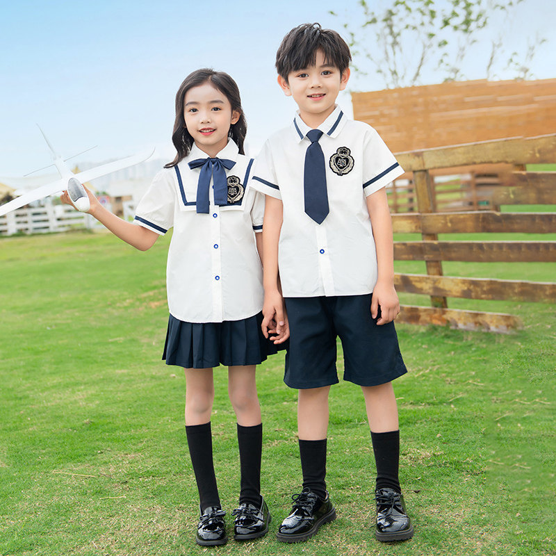 英伦风小学生短袖毕业演出套装