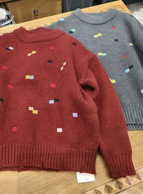 Half modern深秋冬年装男童女童灰色安哥拉红混羊毛毛衣针织衫288