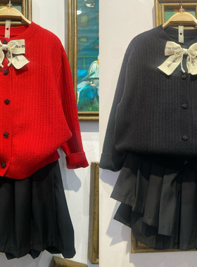 Half modern 春秋新款 女童可亲子黑色红色针织开衫毛衣 7-19 232
