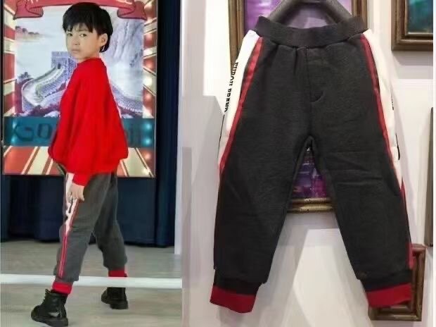 男女童秋冬深灰磨毛休闲长裤