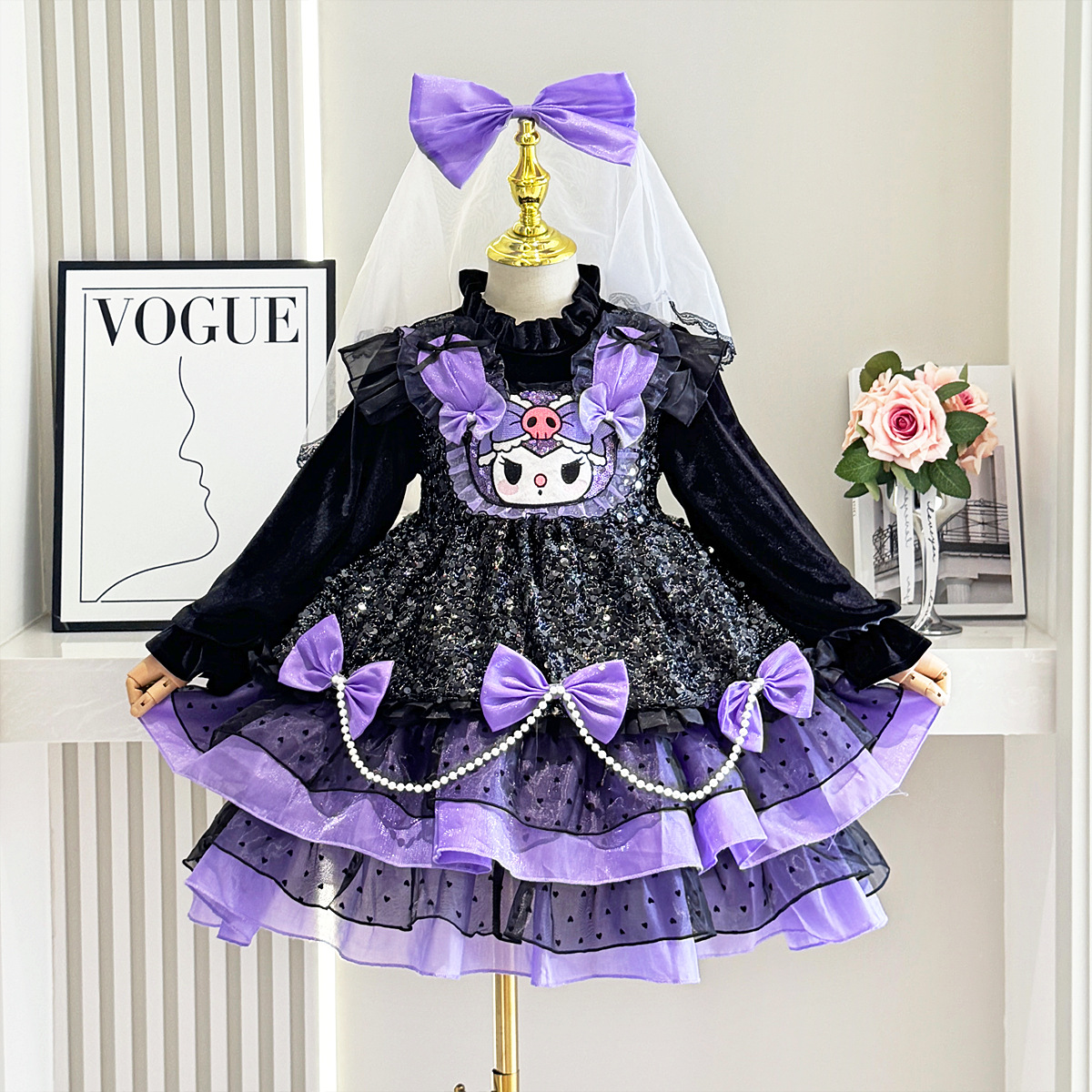 库洛米女童冬季新品洛丽塔公主裙洋气加绒加厚保暖生日礼服连衣裙