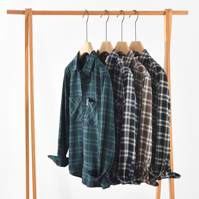 7572春季新款日系潮流长袖衬衫男士格子百搭文艺休闲宽松上衣寸衫,男装,衬衫,淘宝优惠券,粉丝福利购,淘宝优惠卷