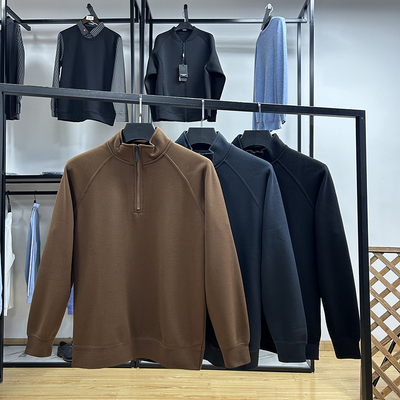 含绵羊毛商务轻奢保暖半拉链立领加绒卫衣秋冬季修身加厚打底上衣