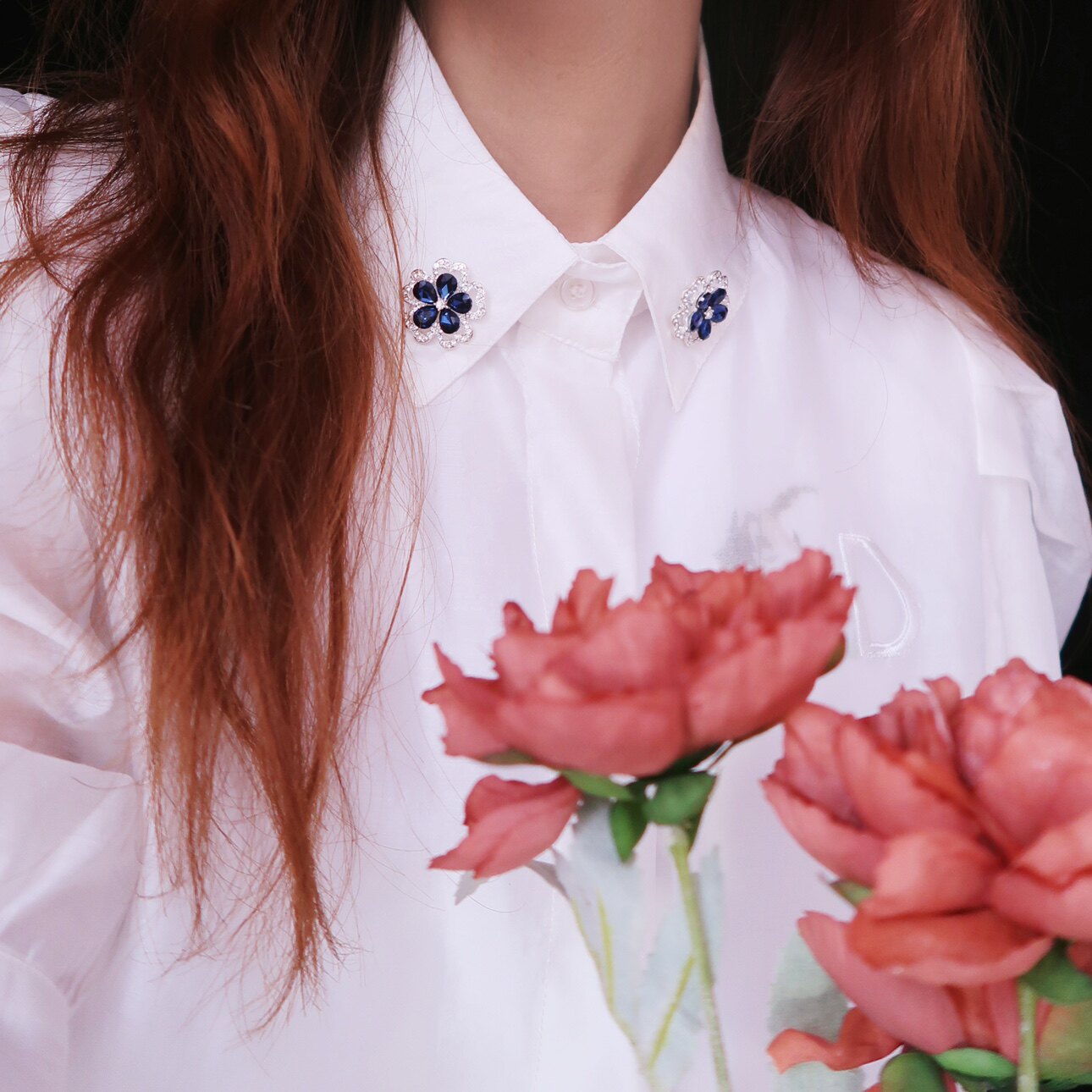 复古配饰衬衫衣领角西装领角夹领角扣中古水钻花朵胸针女领针领扣