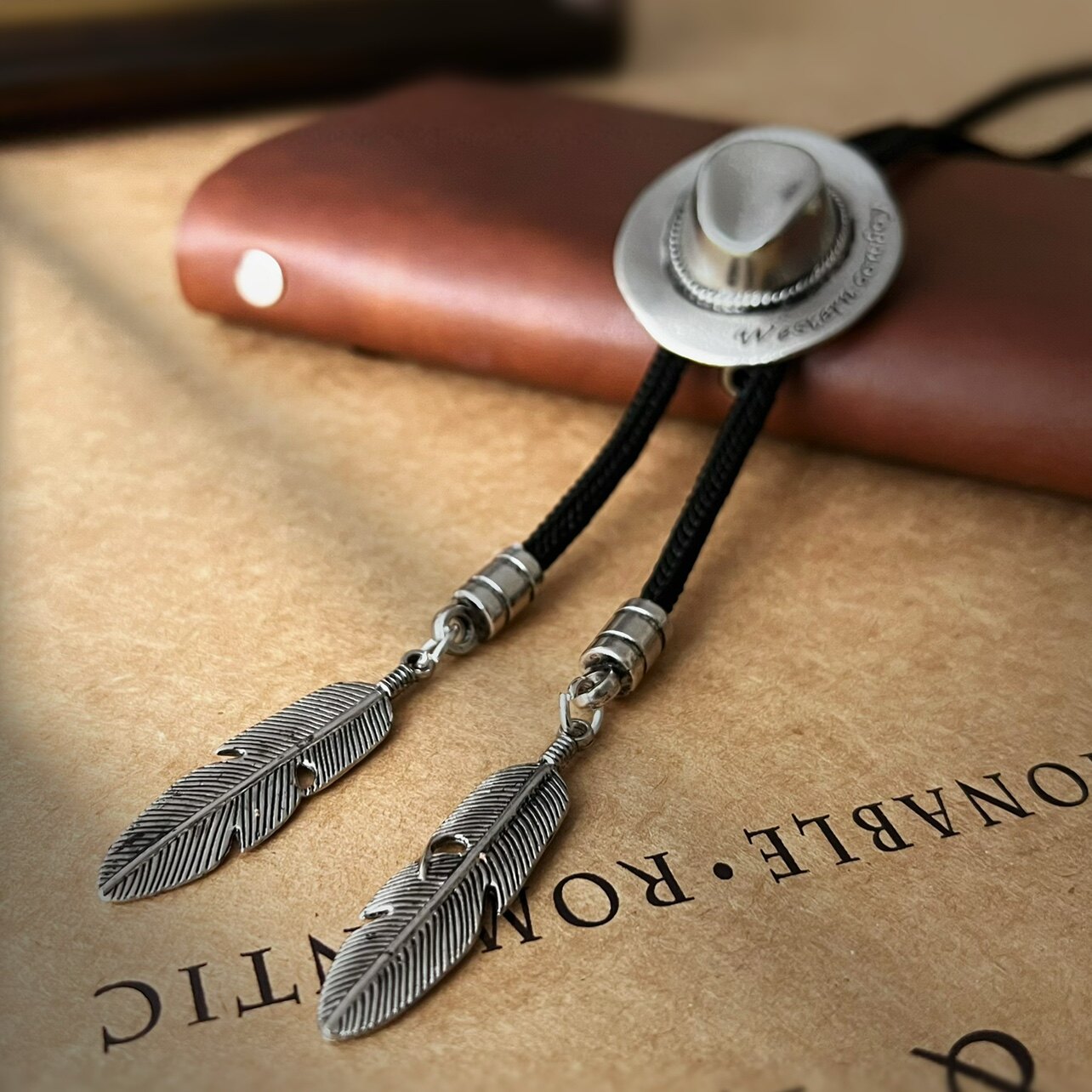 复古做旧银帽子领带杰克牛仔休闲风领绳衬衣领结bolo tie波洛领带