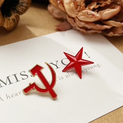 中国红五星胸针衬衣领针鲜艳红金属徽章百搭帆布包包装饰别针针扣