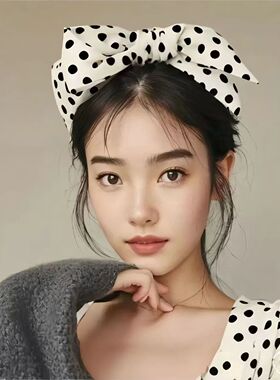复古轻奢韩系发饰甜美头箍时尚清新发卡波点超大蝴蝶结宽边发箍女