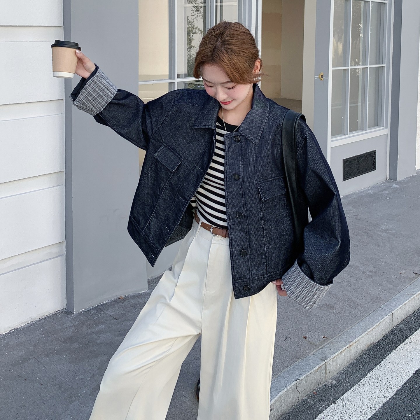 【新品】数据好！灯芯绒拼接短款外套2C296-9531-P155K218,女装短外套,2C296