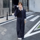 复古撞色翻领牛仔上衣阔腿裤套装女春秋韩系穿搭爆款巨好看两件套，女装套装/套裙，2C296