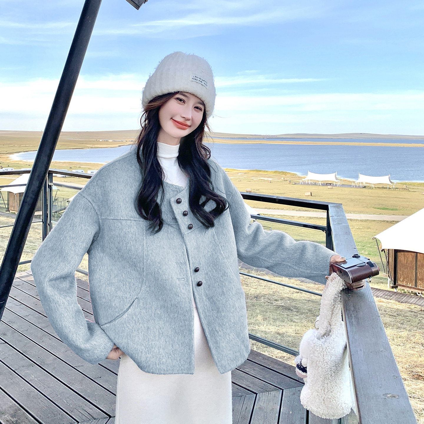 新款！现货！秋冬双面羊绒短款大衣2C296-9555-P225-K318，女装羊绒大衣，2C296