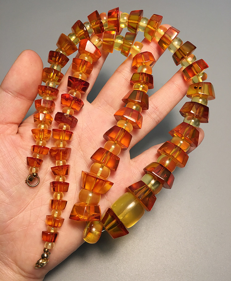 欧洲古董首饰 德国天然净水老金珀琥珀项链 57cm 56克z