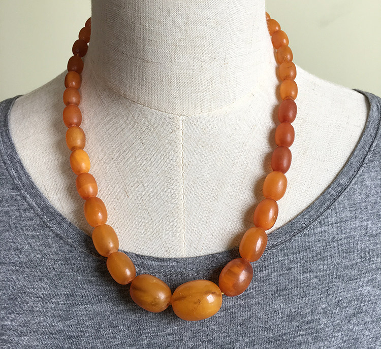 欧洲老首饰 德国天然无优化老蜜蜡金绞蜜枣珠古董项链54cm35.6克z