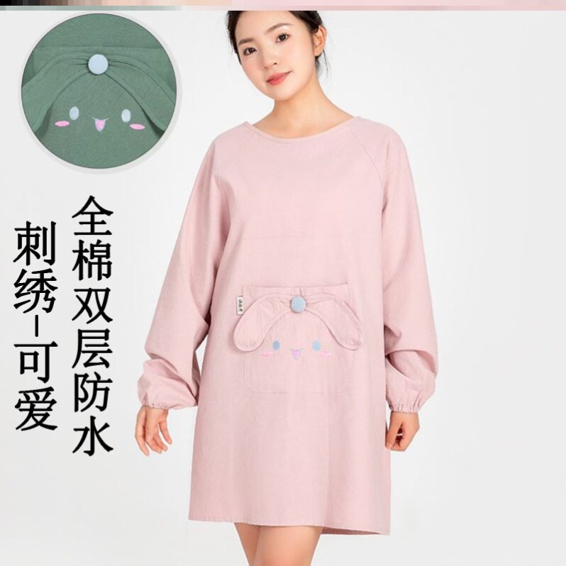 纯棉围裙100布全棉厨衣成人罩衣超好看的韩式多巴胺格子棉质衣服图片