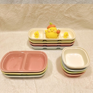 OLDK蜜袋鼯陶瓷碗食盆花枝鼠仓鼠防翻陶瓷碗单格双格子食碟食槽