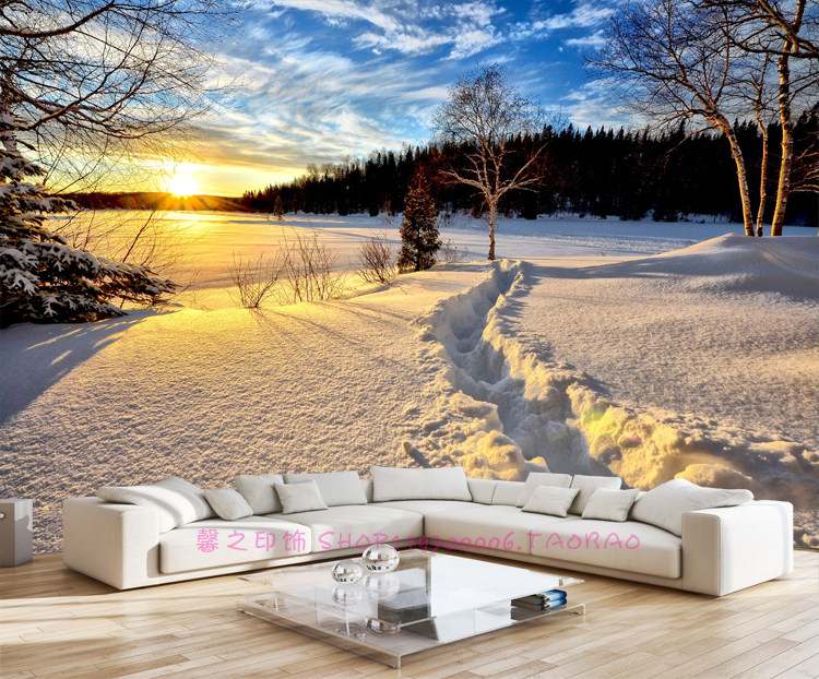 卧室雪景墙贴3d雪山风景自粘墙纸沙发客厅电视背景墙壁画房间装饰