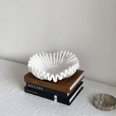 法式 轻奢风高档天然大理石果盘设计师艺术收纳果盘样板房装 饰摆件