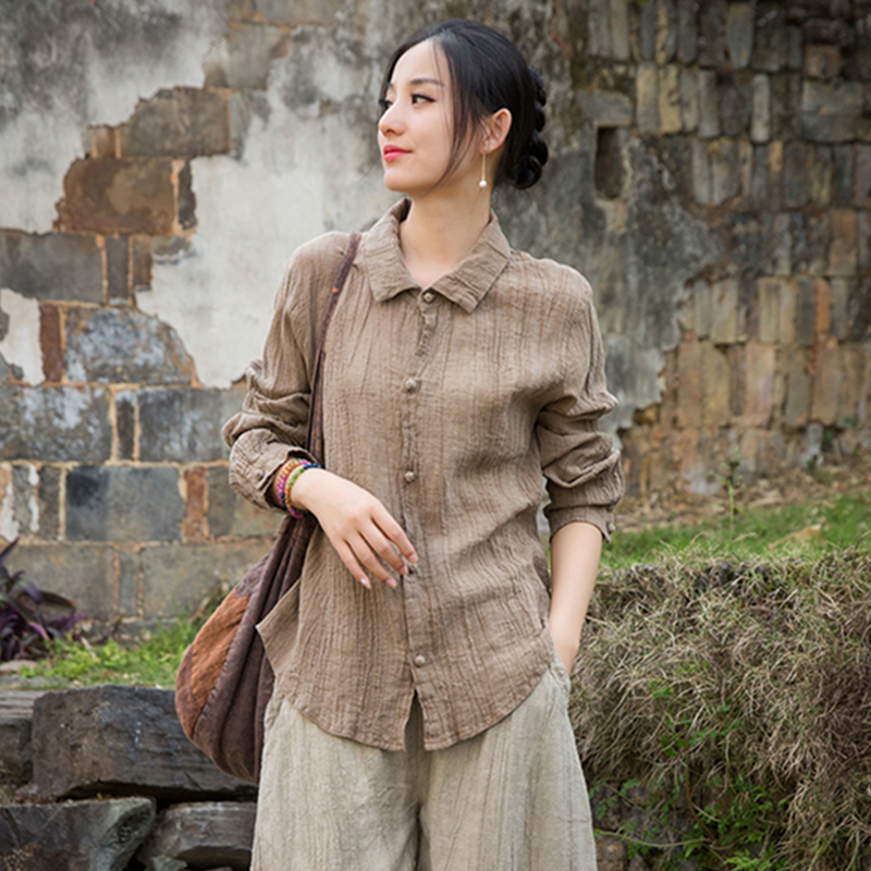 棉麻砂洗亚麻防晒春夏棉麻女装新款文艺休闲宽松女式长袖上衣衬衫