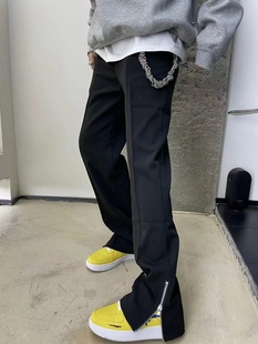 LEAKY进口高克重抗皱西裤面料YKK拉链显瘦直筒微喇微弹休闲耐久棉