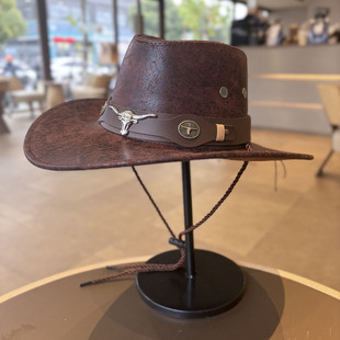 美式复古西部牛仔帽女夏季户外防晒大檐铆钉骑士帽出游旅行爵士帽